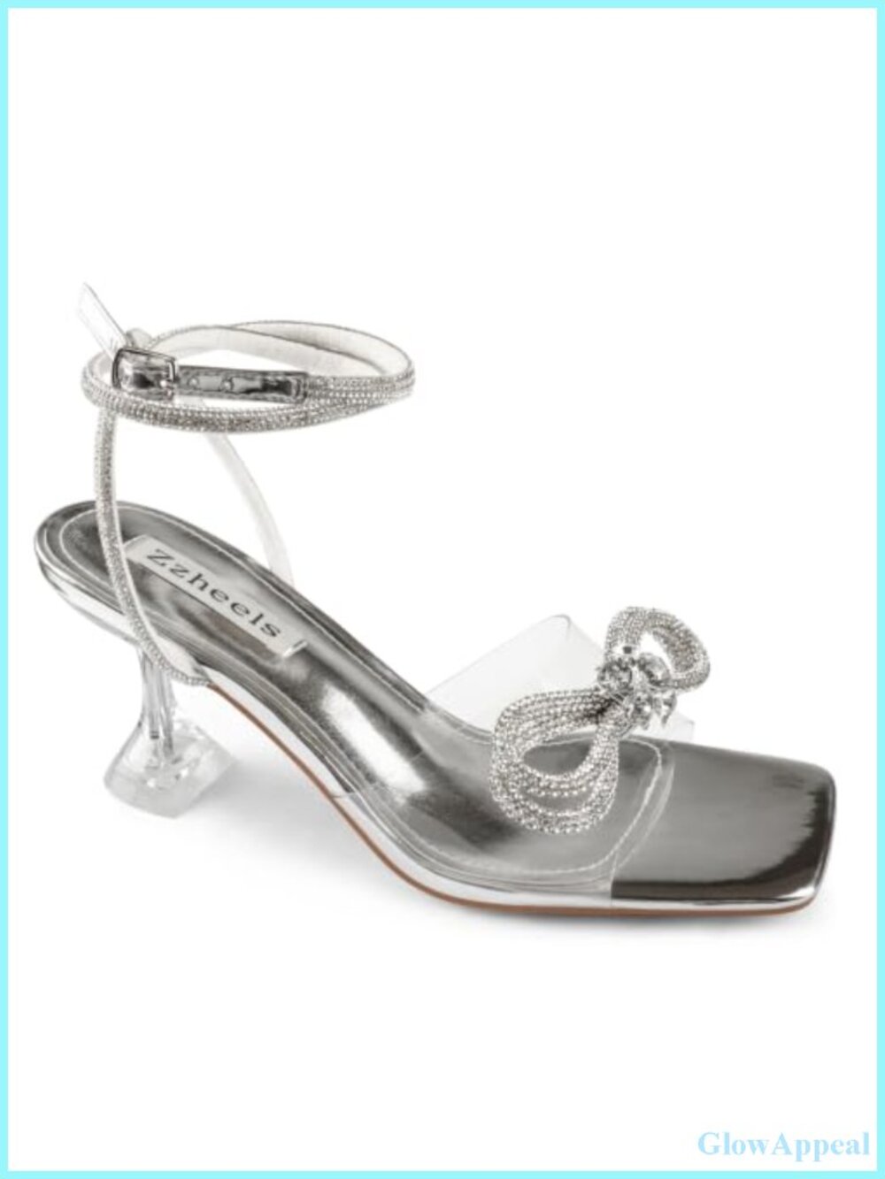 Rhinestone Bow Crystal Clear Heeled Sandals Slingback Block Heel Formal Party